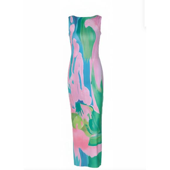Monet Garden Print Sleeveless Long Dress S Commense - Picture 4 of 4